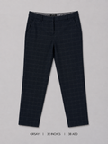 Orsay Check Tailored Trousers – 32 Inches, deep navy windowpane check with tapered cropped leg