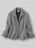 Kaleidoscope Tweed Fringe Blazer Black White Large