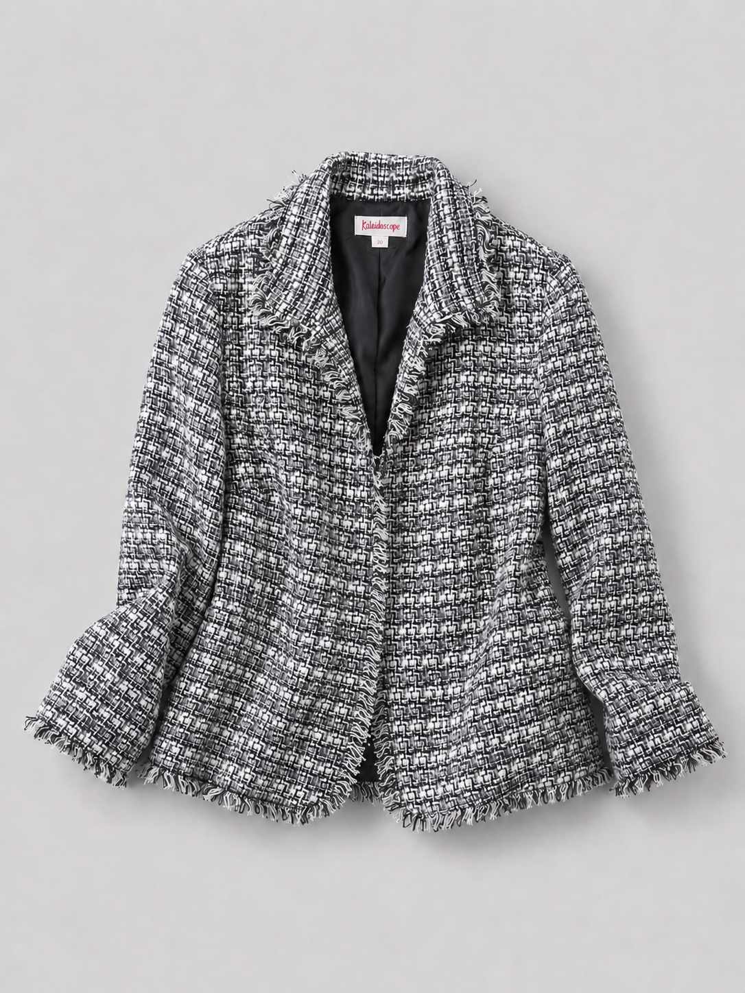 Kaleidoscope Tweed Fringe Blazer Black White Large