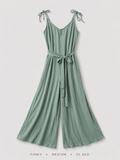 Tie-Shoulder Belted Wide-Leg Jumpsuit by Funky in Sage Green