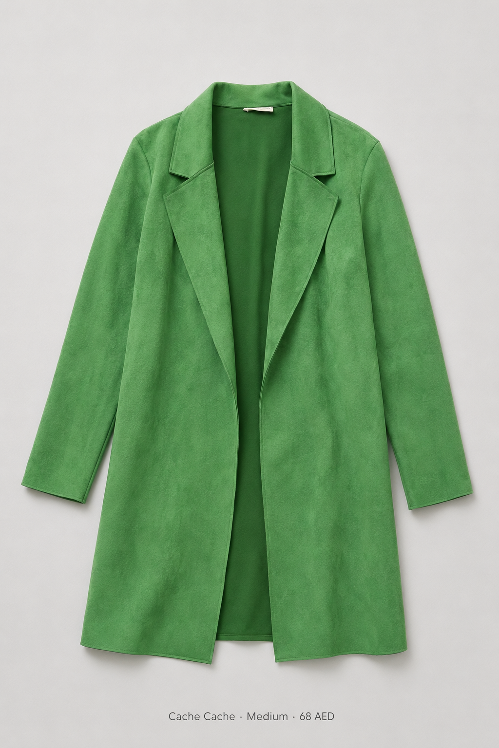 Cache Cache Open Blazer – Green – Medium, longline unstructured with wide notched lapel