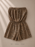 F&F leopard print strapless romper with elasticated bust and waist, size Medium