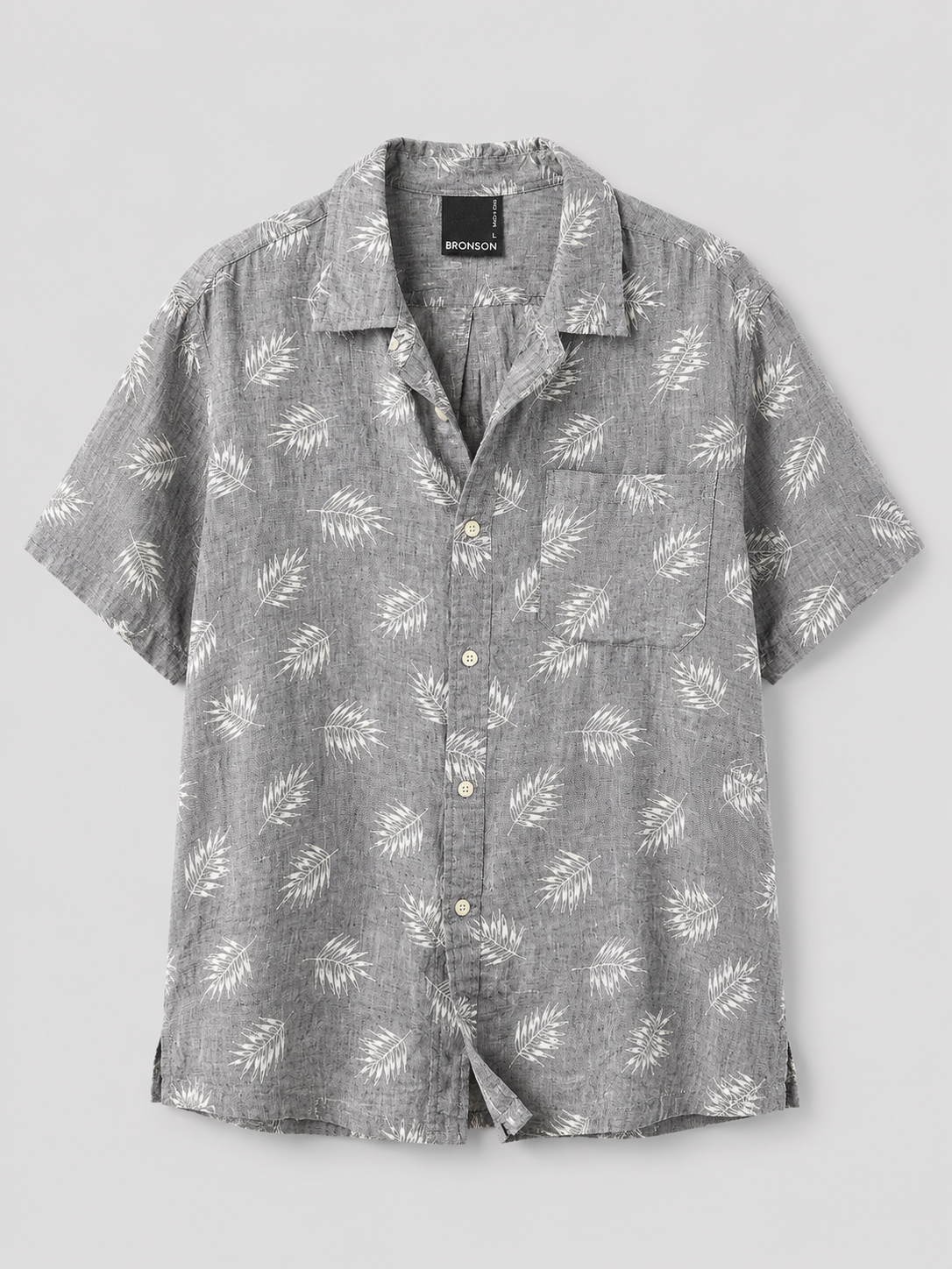 Bronson palm leaf linen shirt grey size L short sleeve