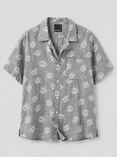 Bronson palm leaf linen shirt grey size L short sleeve
