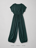 Wrap V-Neck Balloon-Leg Jumpsuit by Greathe in Forest Green