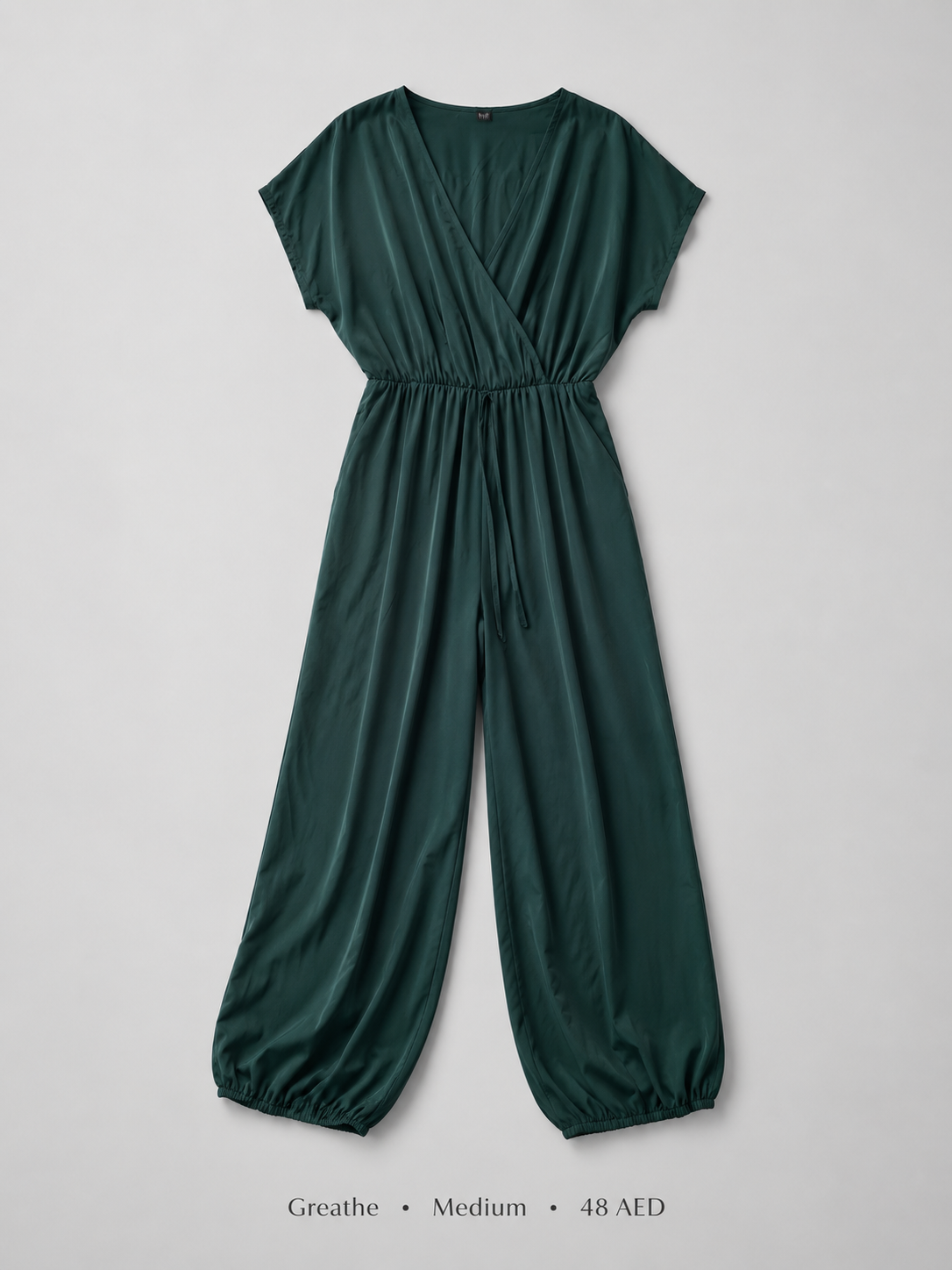 Wrap V-Neck Balloon-Leg Jumpsuit by Greathe in Forest Green