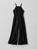 Square-Neck Halter Wide-Leg Jumpsuit in Black