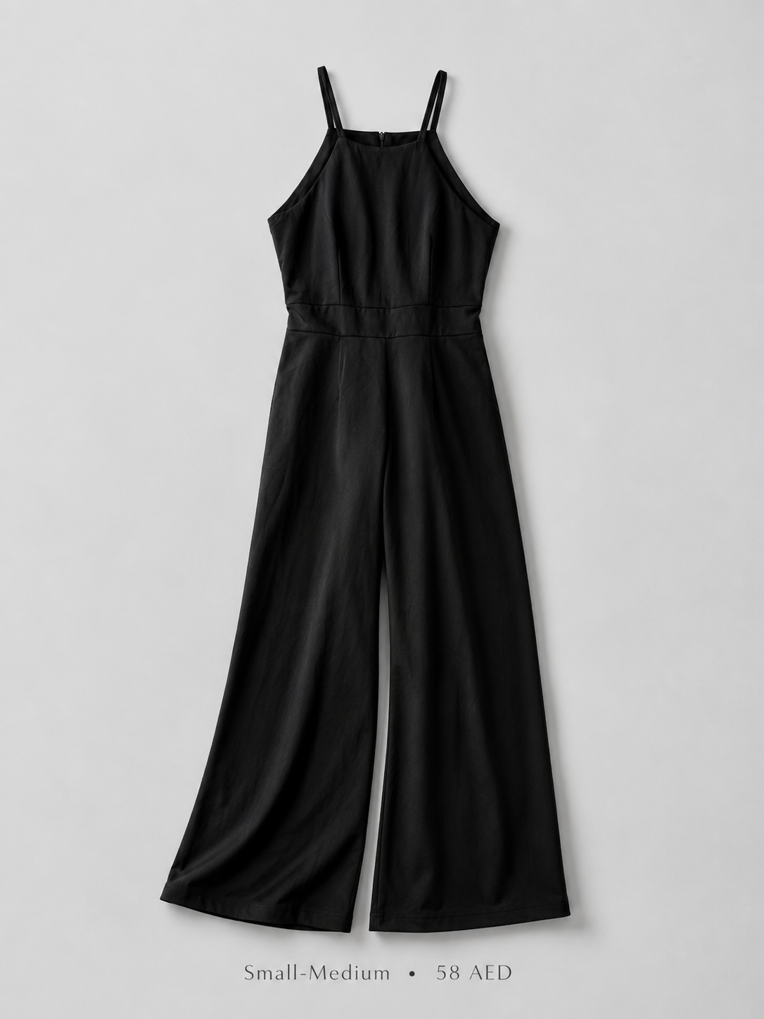 Square-Neck Halter Wide-Leg Jumpsuit in Black