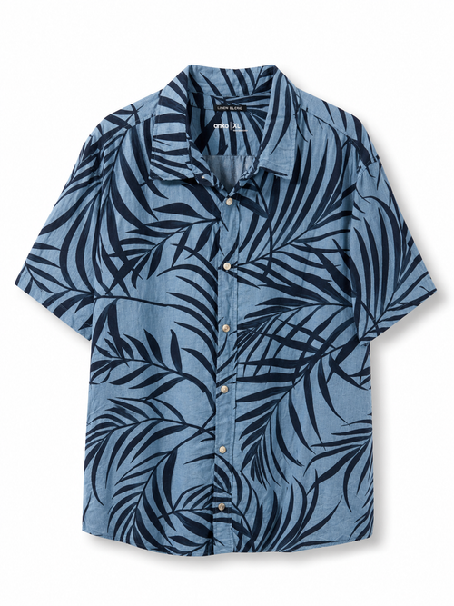 Anko palm leaf linen blend shirt size XL navy blue