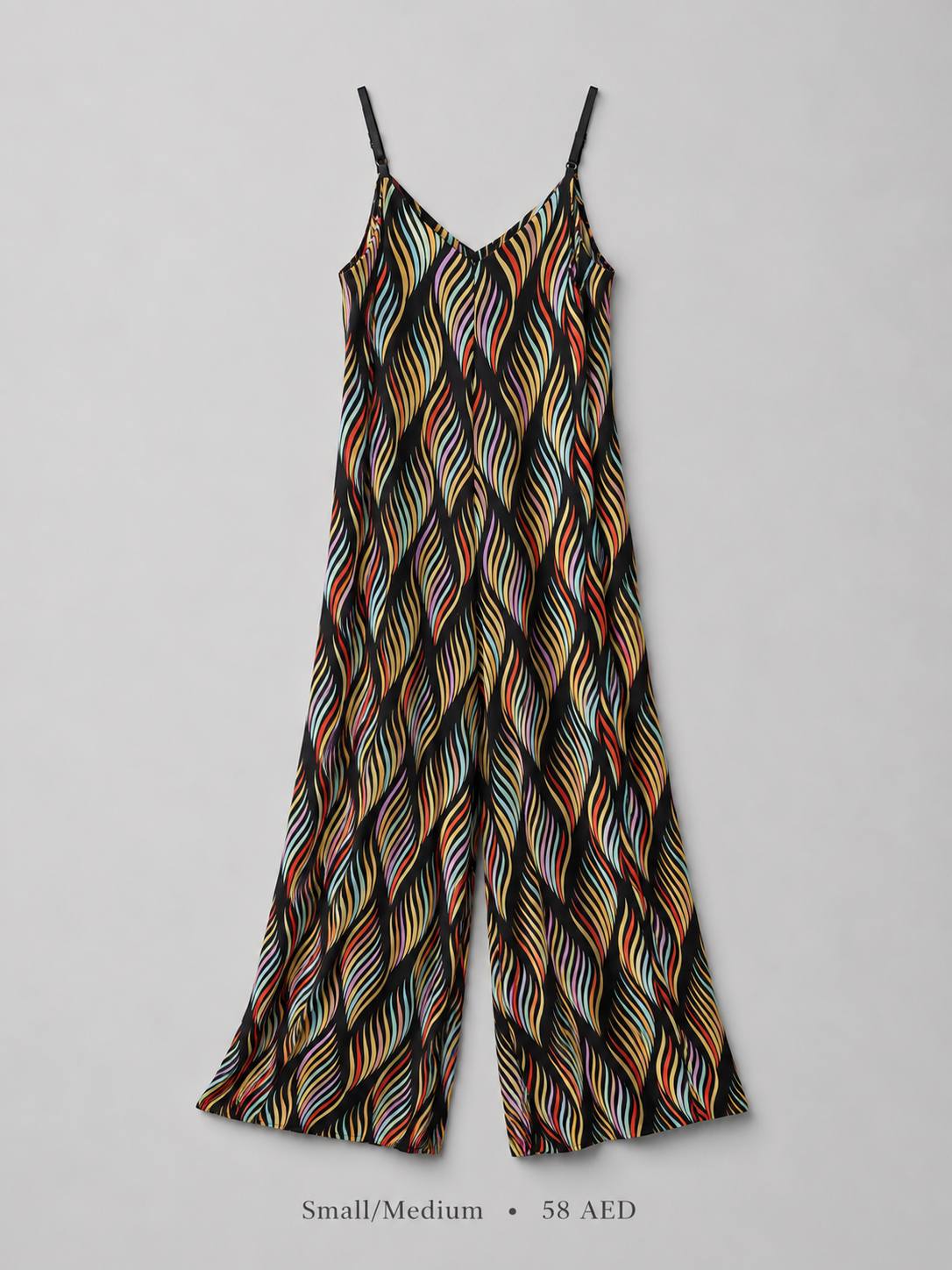 Wave Print Spaghetti Strap Wide-Leg Jumpsuit in Multicolour