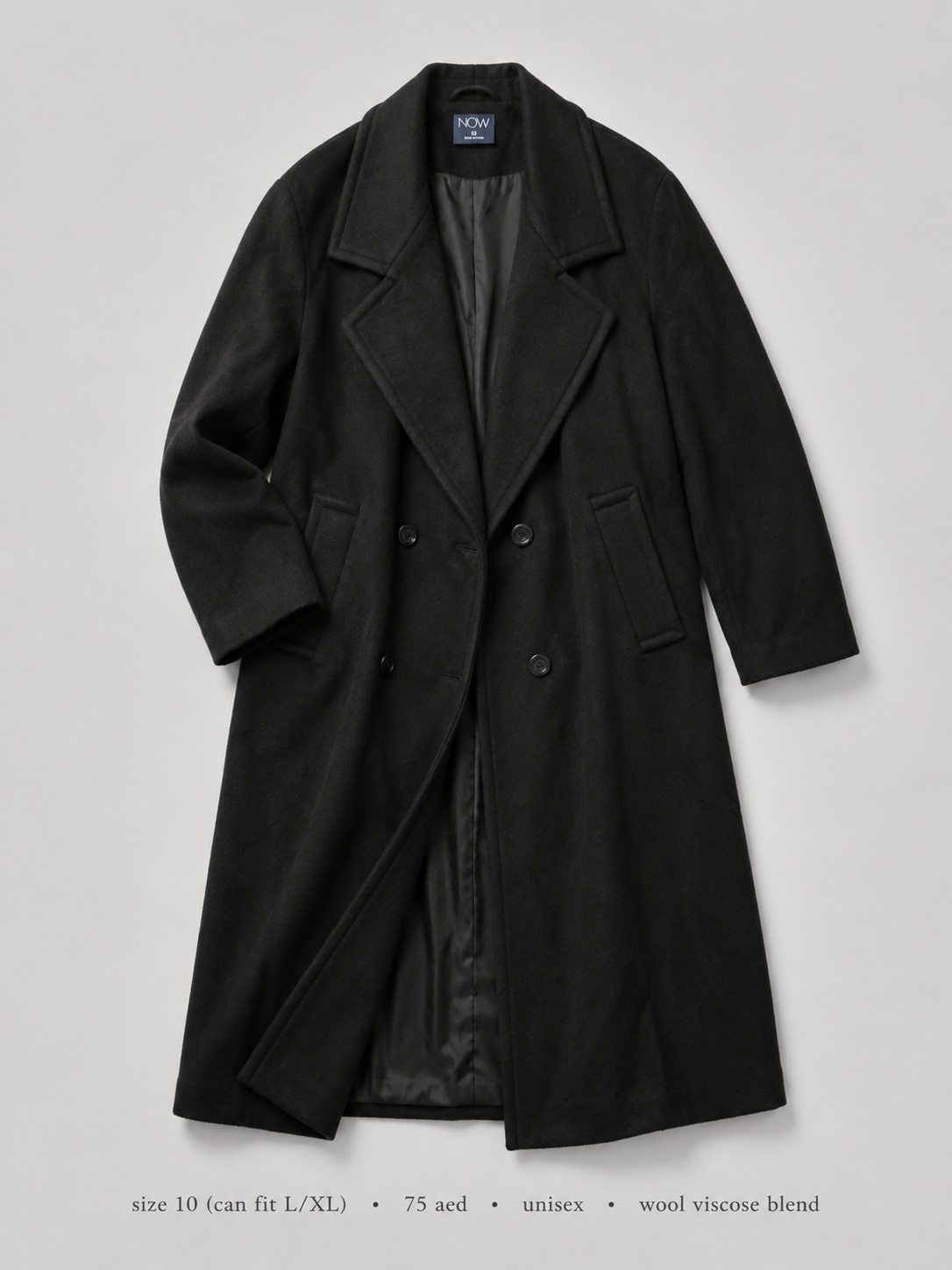 Double-Breasted Wool Viscose Coat by NOW in Black