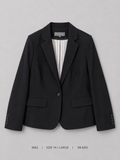 M&S Woman Single Button Blazer – Size 14 Large, black notched lapel with flap pockets and pinstripe lining