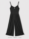 Keyhole V-Neck Wide-Leg Jumpsuit by Just Fab in Black