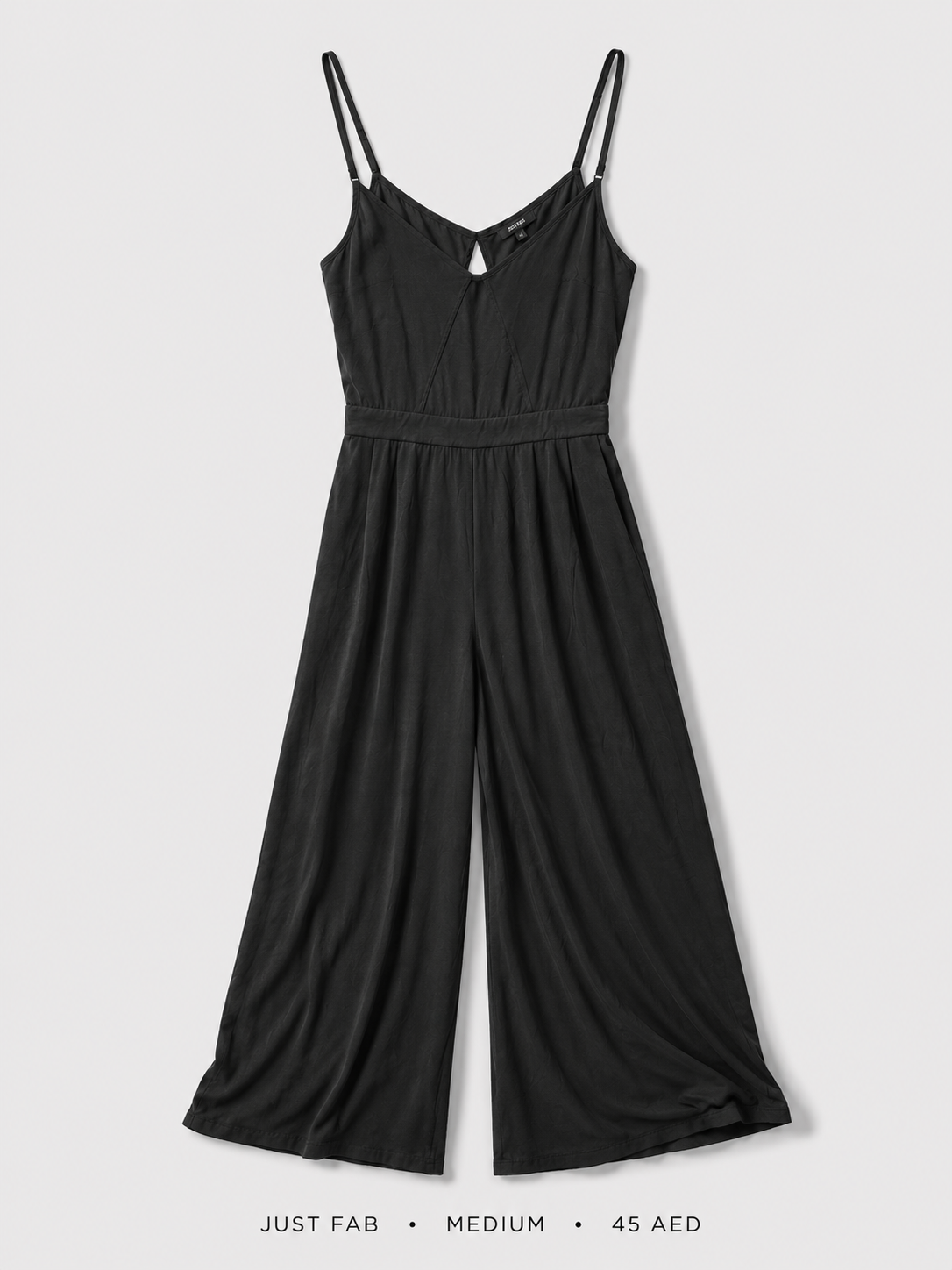 Keyhole V-Neck Wide-Leg Jumpsuit by Just Fab in Black
