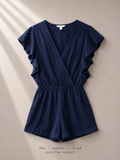 H&M deep navy wrap flutter-sleeve romper with crossover V-neck, size Medium