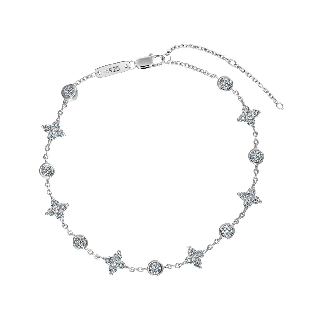 Lucky Four Leaf Clover Bracelet · D VVS1 Moissanite · Rhodium-Finished S925