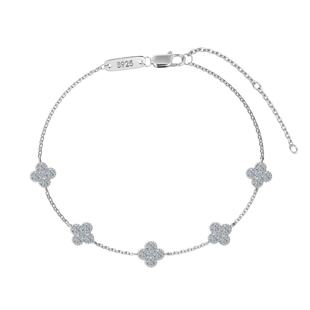 Four Leaf Clover Bracelet · D VVS1 Moissanite · Rhodium-Finished S925