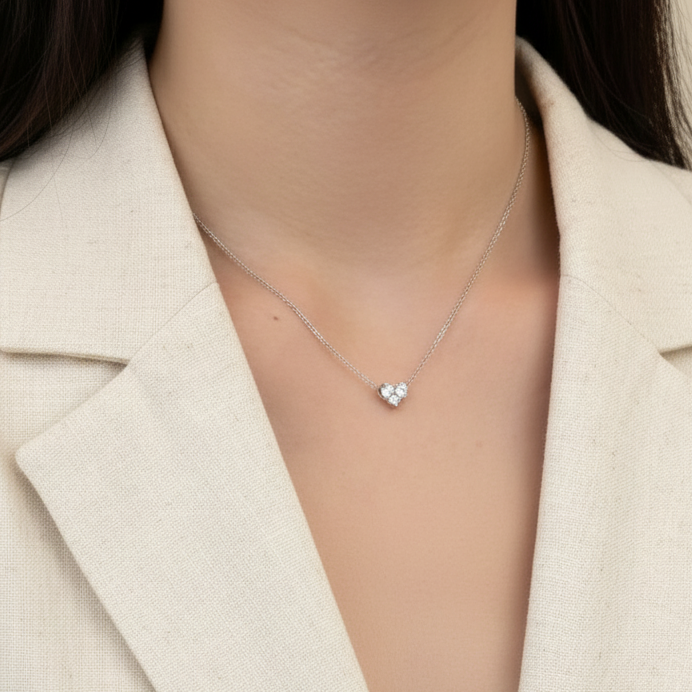 Tiny Love Heart Pendant Necklace · 5A CZ · Rhodium-Finished S925